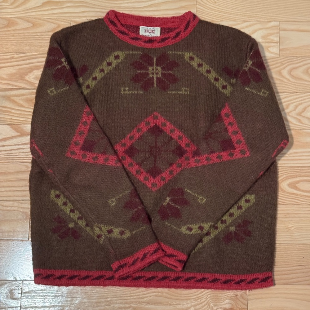 Vintage Sisley Brown and Pink Patterned Wool Blend Sweater